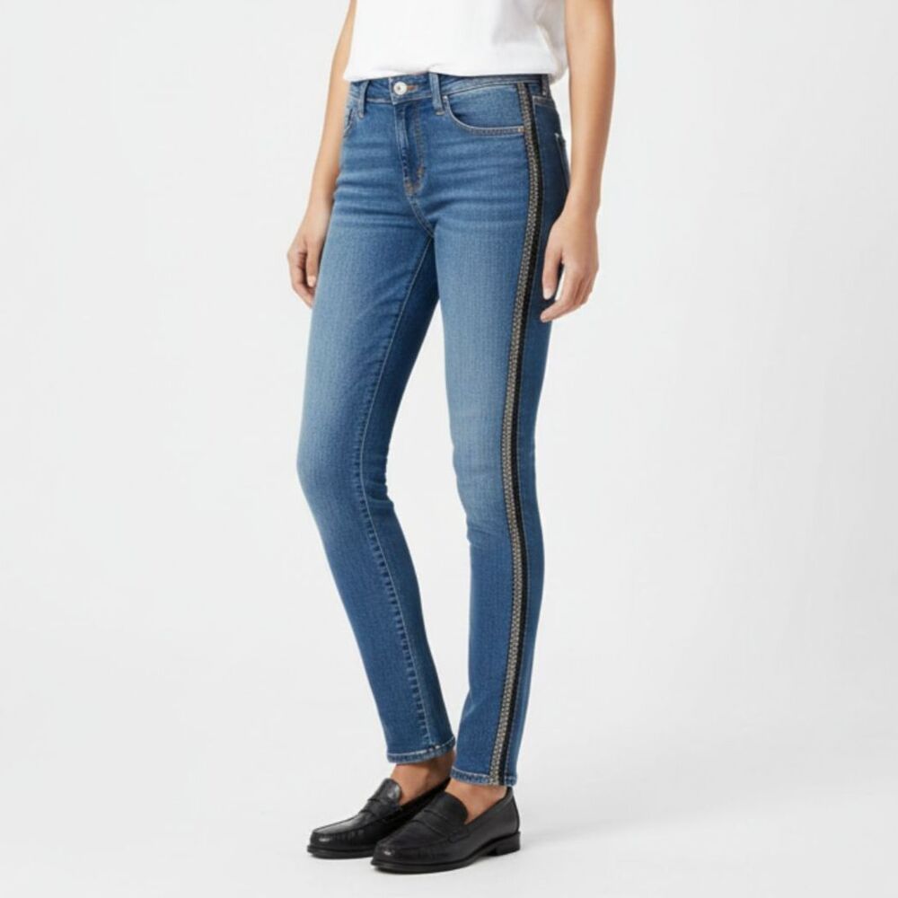 Hudson Luna Skinny Sequins Embellished Side Stripe Blue Jeans 29